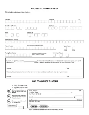 Direct Deposit Form Preview