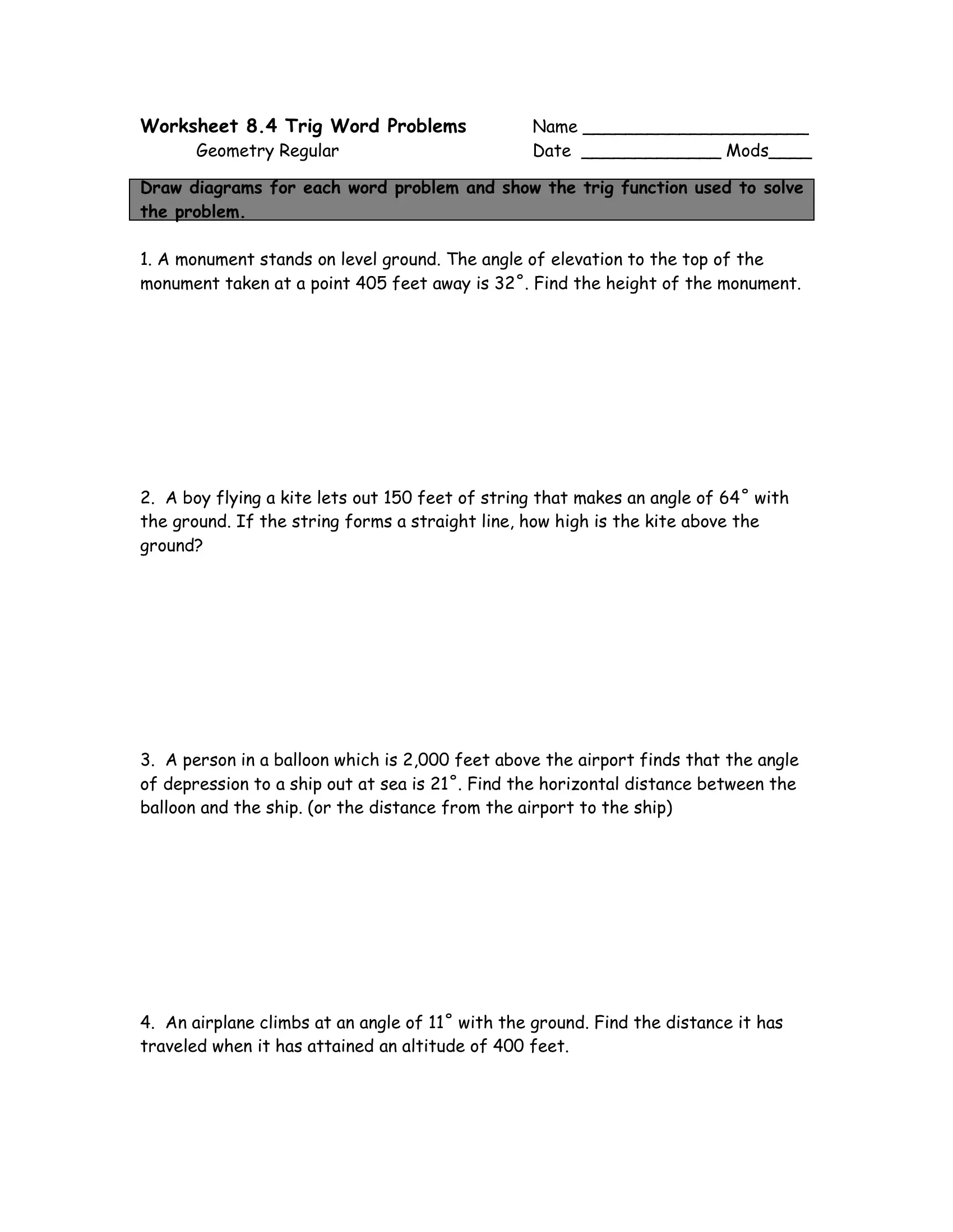 Geometry Trig Word Problem PDF Form - FormsPal