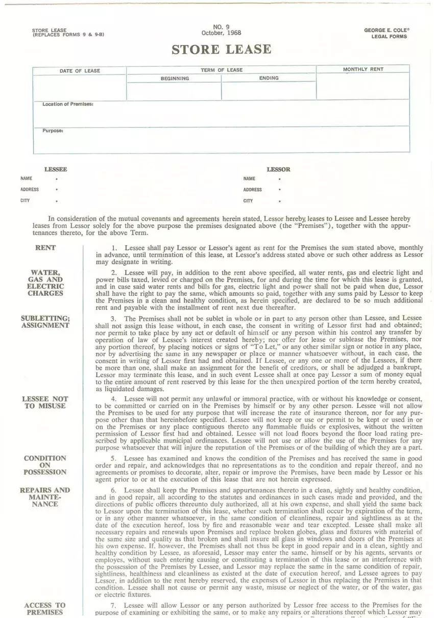George Cole Lease Form first page preview