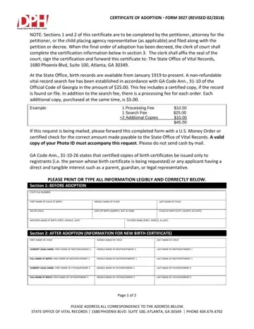 Georgia Adult Adoption Petition Form Preview