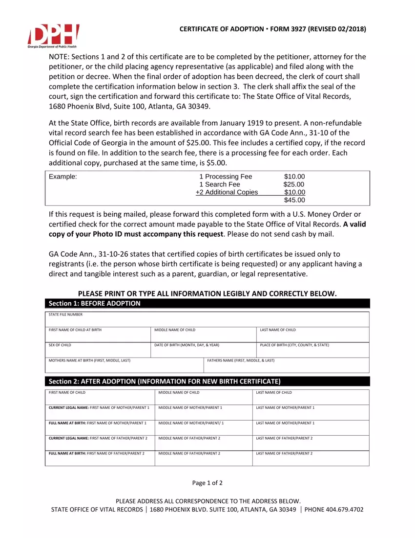Georgia Adult Adoption Petition Form first page preview