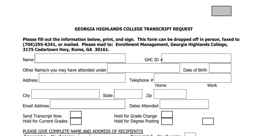 ga highland college transcript empty fields to fill out