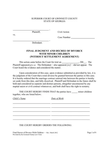 Georgia Final Decree Divorce Form Preview