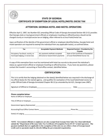 Georgia Hotel Tax Form Preview