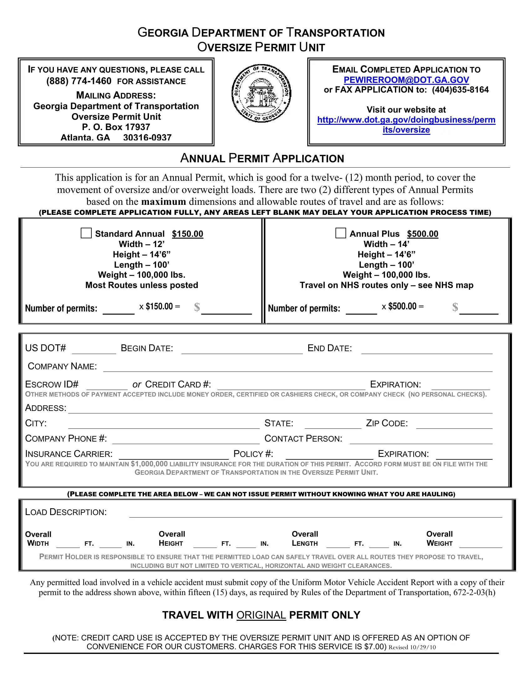 Georgia Permit Application PDF Form - FormsPal