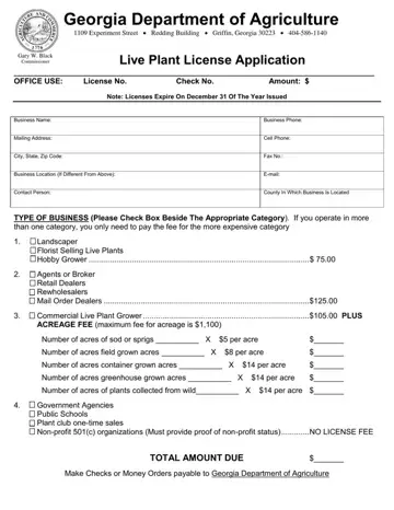 Georgia Plant License Application Form Preview