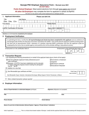 Georgia Psc Employer Assurance Form Preview