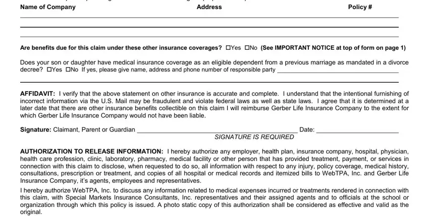 Finishing gerber life insurance claims forms part 3