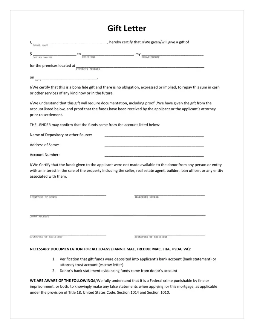 Gift Letter For Mortgage Fill Out Printable PDF Forms Online