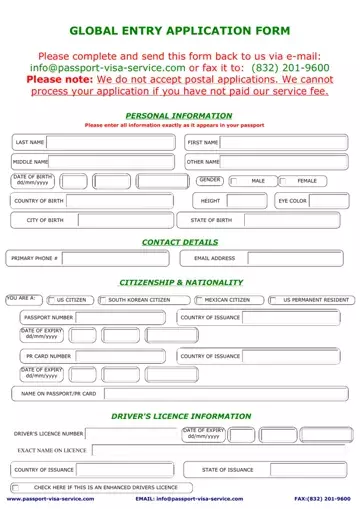 Global Entry Application Form Preview