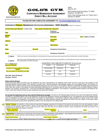 Golds Gym Application Form Preview