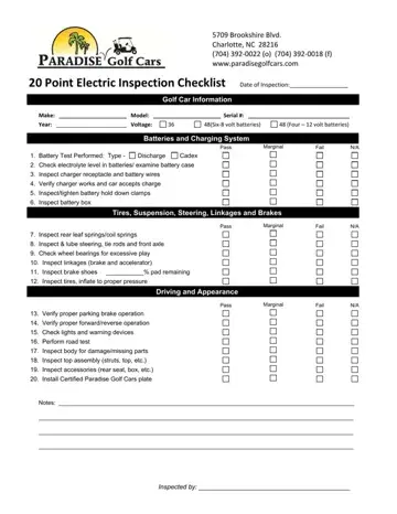 Golf Cart Inspection Form Preview