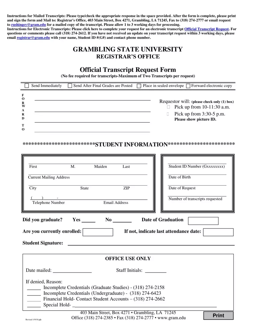 Grambling Transcript Request Form first page preview