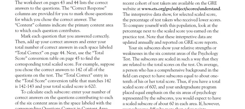 gre psychology practice test pdf Scoring the Practice Test The, Mark each question that you, Then add up your correct answers, To calculate each subscore enter, and Interpretive data based on the blanks to insert