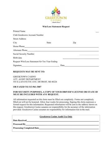 Greektown Casino Statement Form Preview