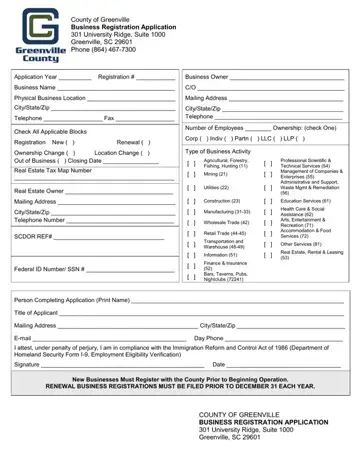 Greenville Business Registration Form Preview
