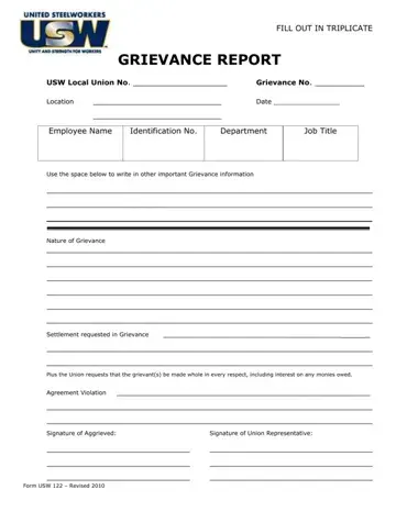 Grievance Report Form Preview