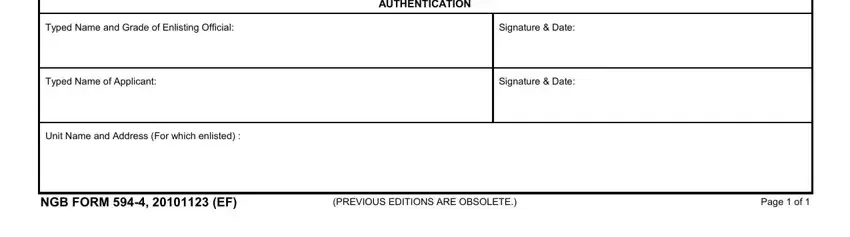 form split training Typed Name and Grade of Enlisting, Signature  Date, AUTHENTICATION, Typed Name of Applicant, Signature  Date, Unit Name and Address For which, NGB FORM   EF, PREVIOUS EDITIONS ARE OBSOLETE, and Page  of blanks to complete