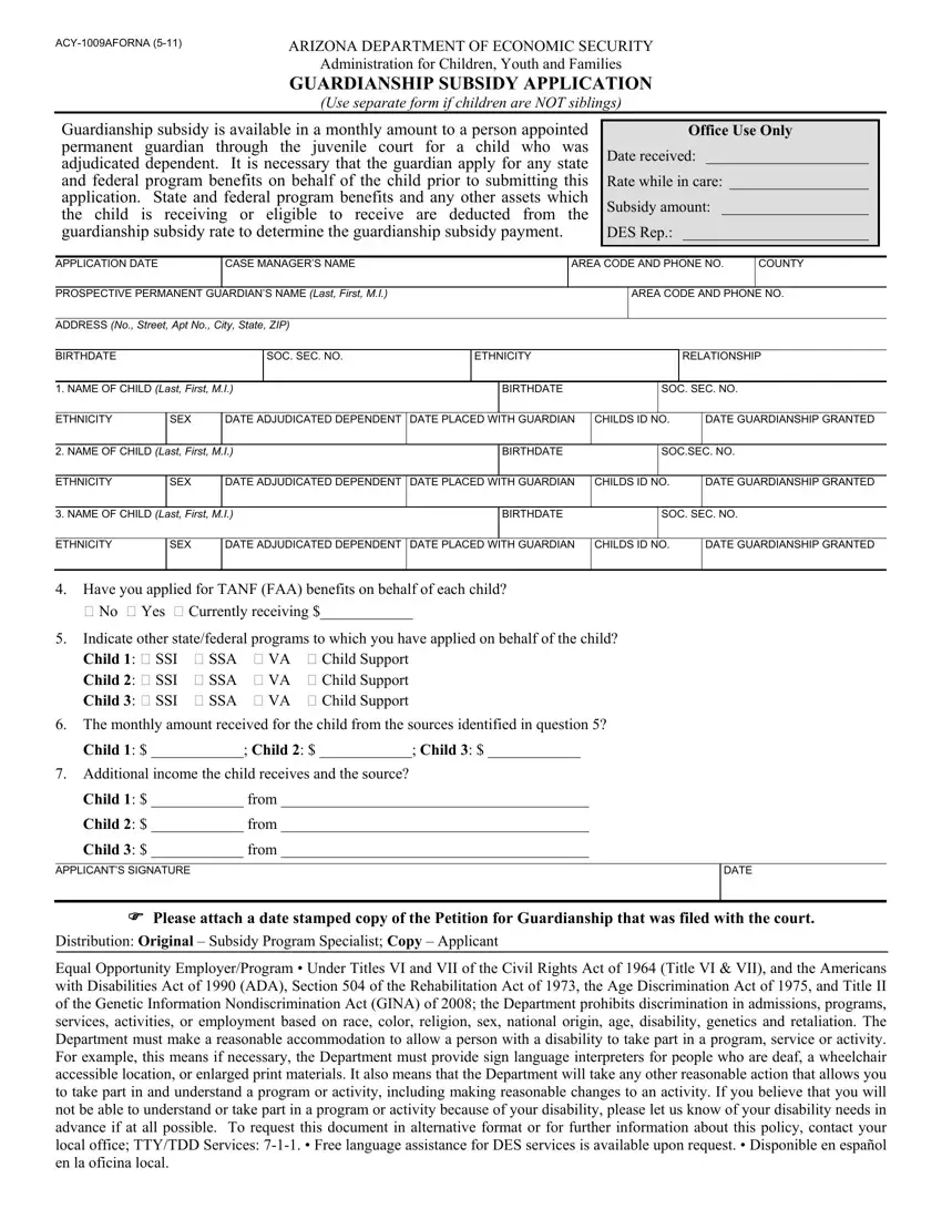 Guardianship Subsidy Application first page preview
