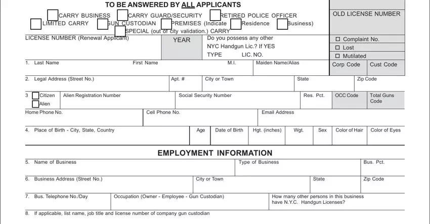 nypd gun license forms blanks to complete