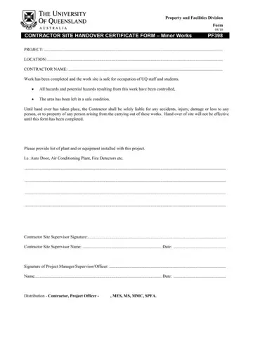 Handover Certificate Pf 398 Form Preview
