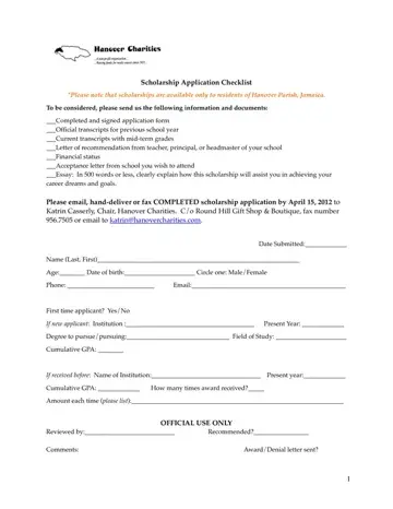 Hanover Charities Application Form Preview
