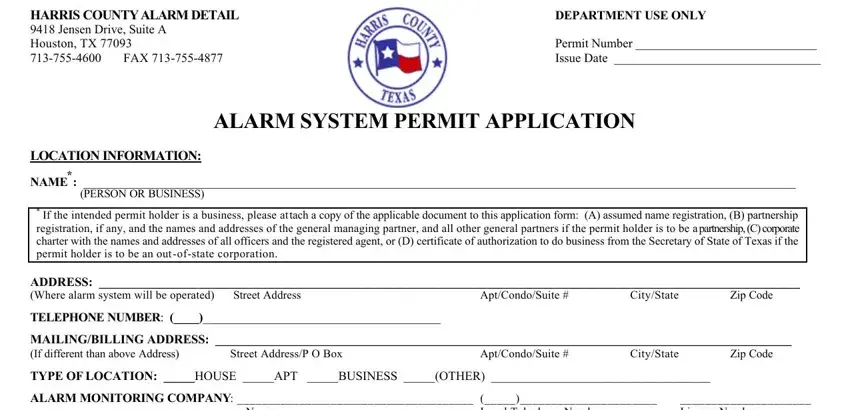 stage 1 to filling in alarm permit renewal harris county