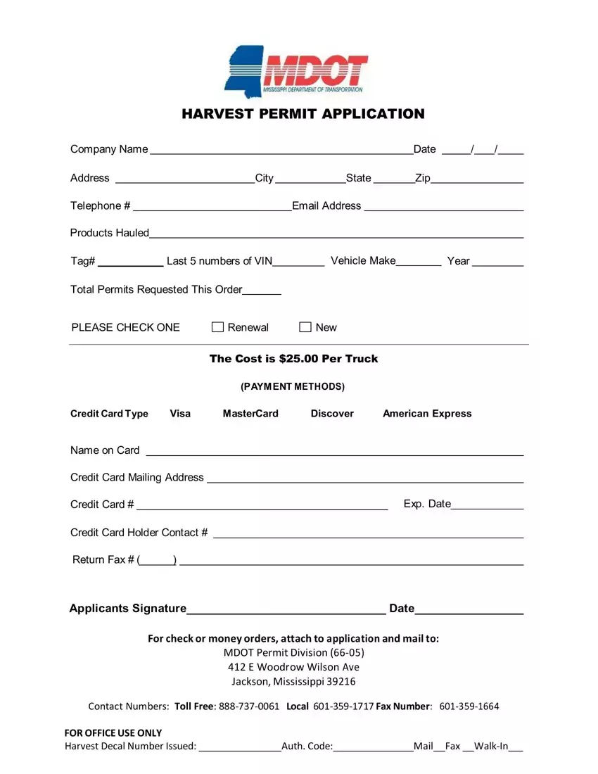 Harvest Permit Application first page preview