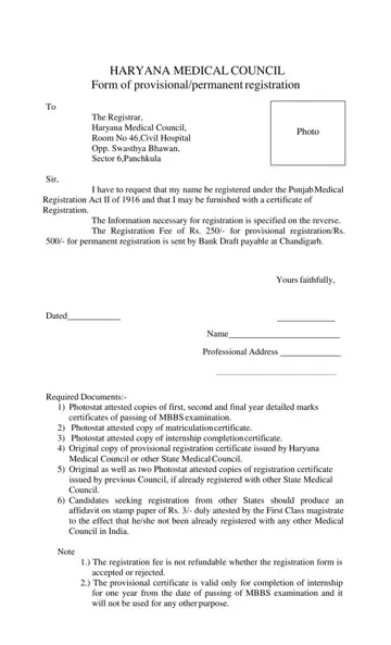 Haryana Medical Council Form Preview