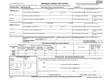 Hawaii Marriage Licens Application Form Preview