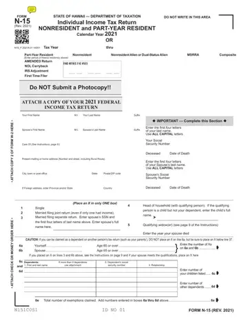 Hawaii N15 Tax Form Preview