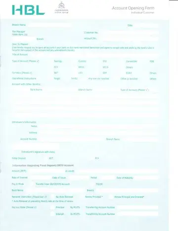 Hbl Account Opening Form Preview