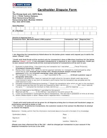 Hdfc Credit Card Dispute Form Preview