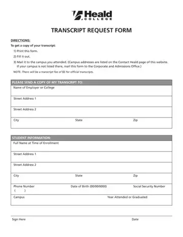 Heald College Transcript Request Form Preview