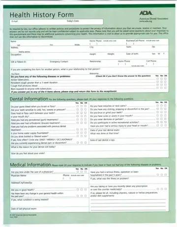 Health History Form Ada Preview