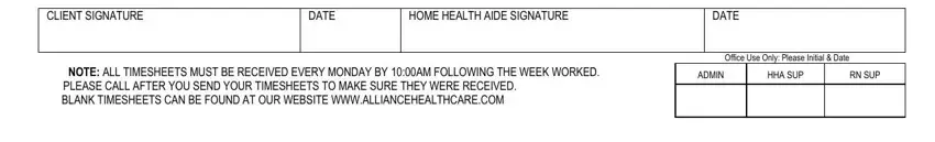 Completing printable home health aid duty sheet step 3