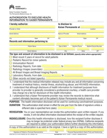 Health Information Kaiser Permanente Form Preview