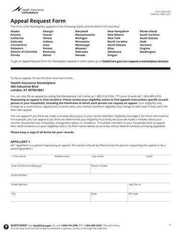 Health Insurance Appeal Request Form Preview