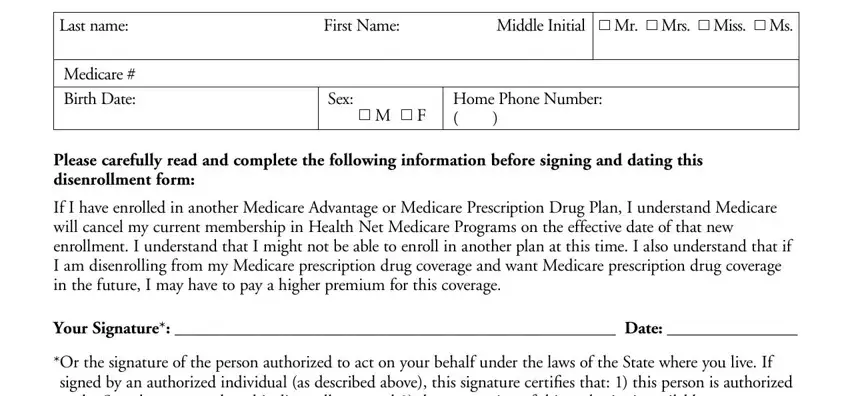 entering details in disenrollment form healthnet step 1