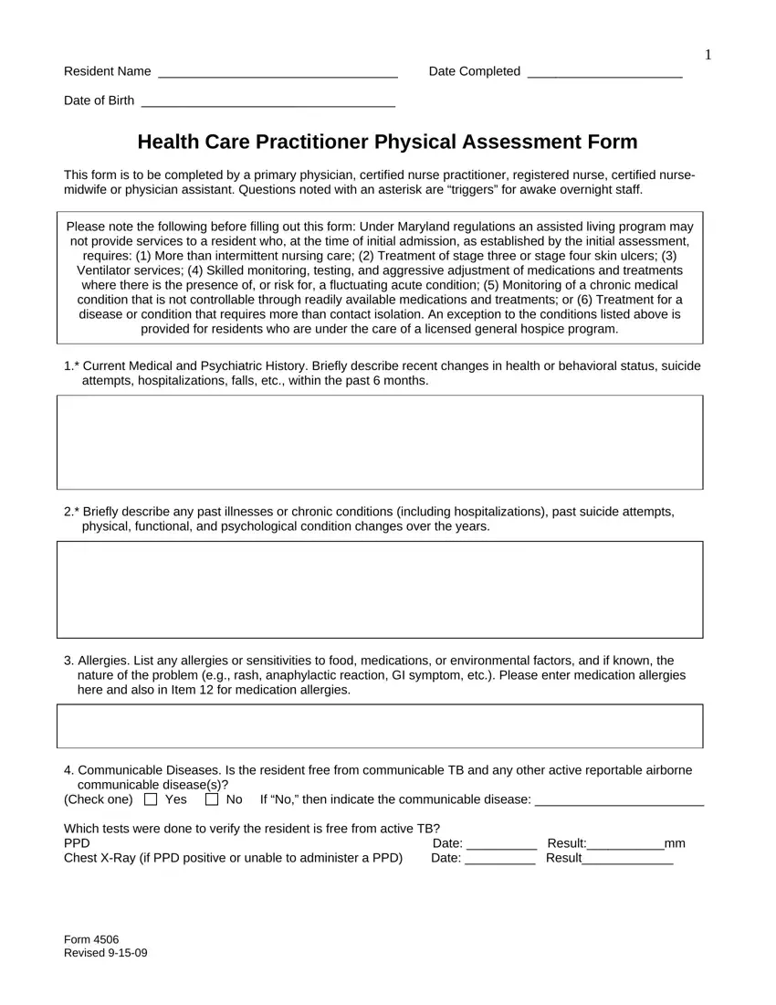 Health Practitioner Physical Assessment Form first page preview