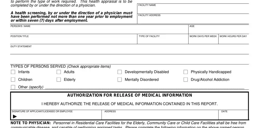 health screening report facility personnel fields to fill out