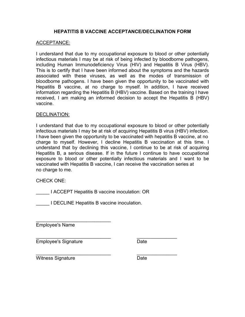 Hepatitis B Documentation Form first page preview
