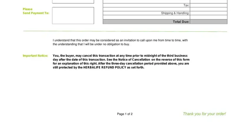 Completing herbalife retail order form stage 2