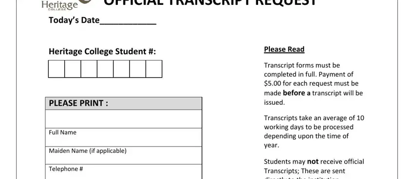 entering details in heritage college transcripts step 1