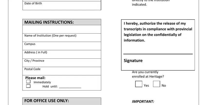 Filling in heritage college transcripts stage 2