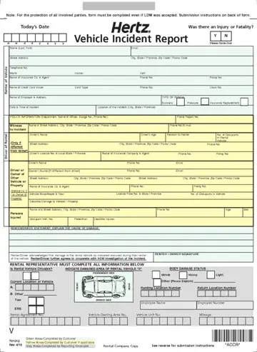Hertz Vehicle Incident Report Form Preview