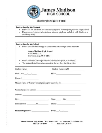High School James Madison Transcript Form Preview