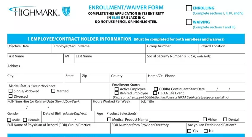 entering details in highmark enrollmentr form part 1