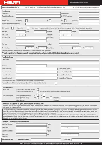 Hilti Credit Application Form Preview