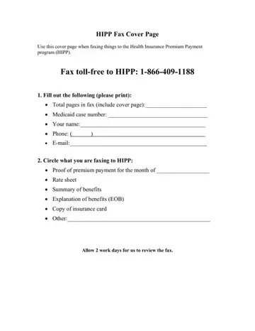 Hipp Fax Form Preview